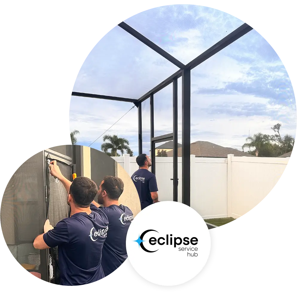 Eclipse Service Hub technician repairing window screen in Tampa – award-winning local screen repair services.