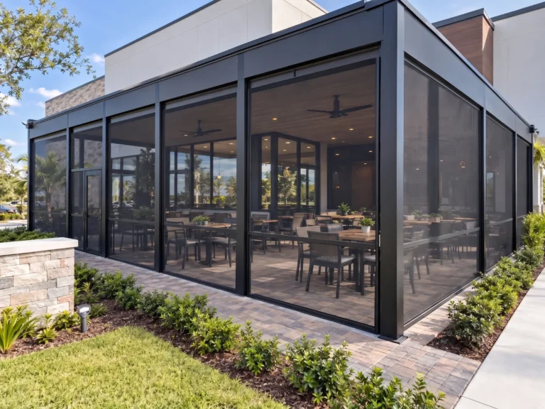 Commercial Screen Enclosure Installation for Restaurant in Florida
