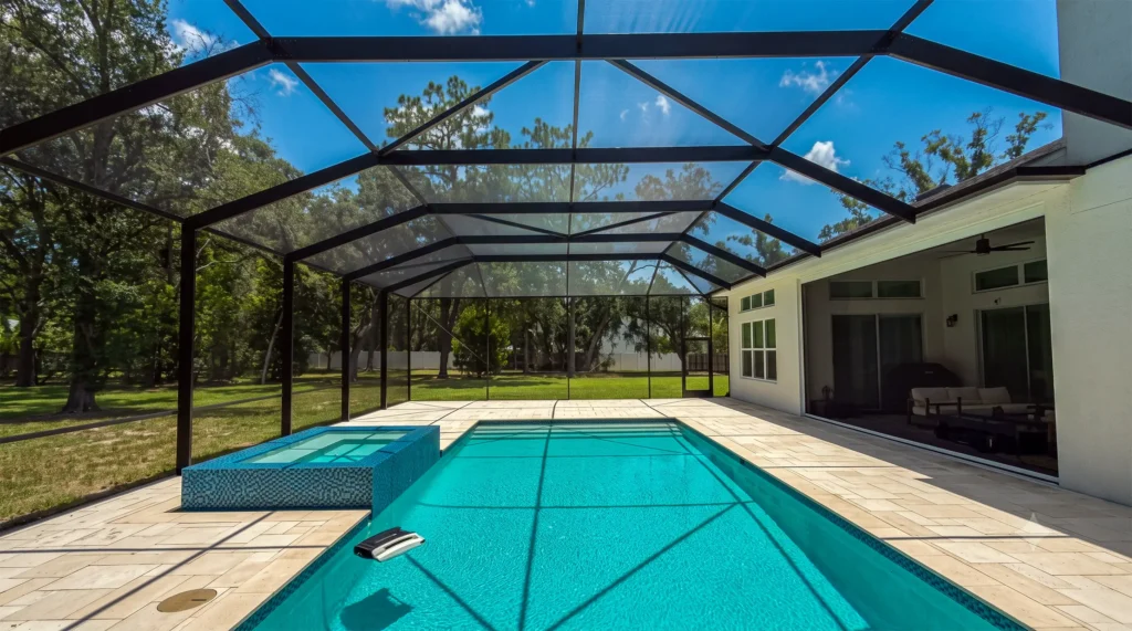 Custom Mansard Pool Cage Installation in Lutz, Florida