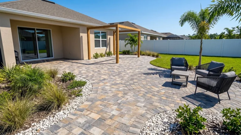 Paver Walkway Connected Patio Pavers