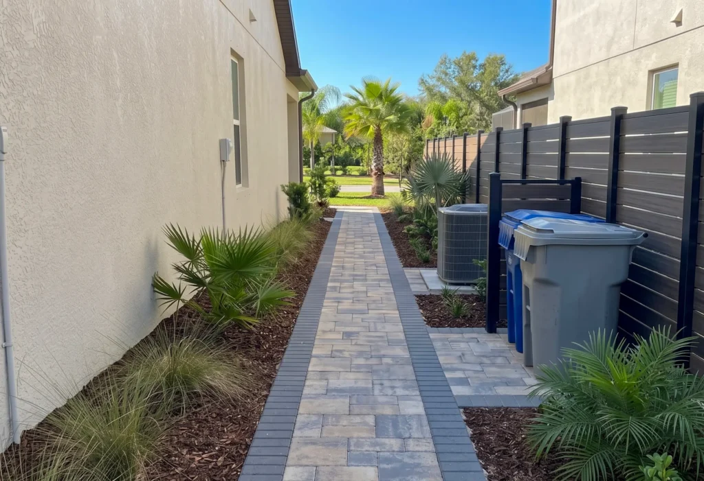 Side Yard and Trash Can Paths Paver Walkway Installation Florida