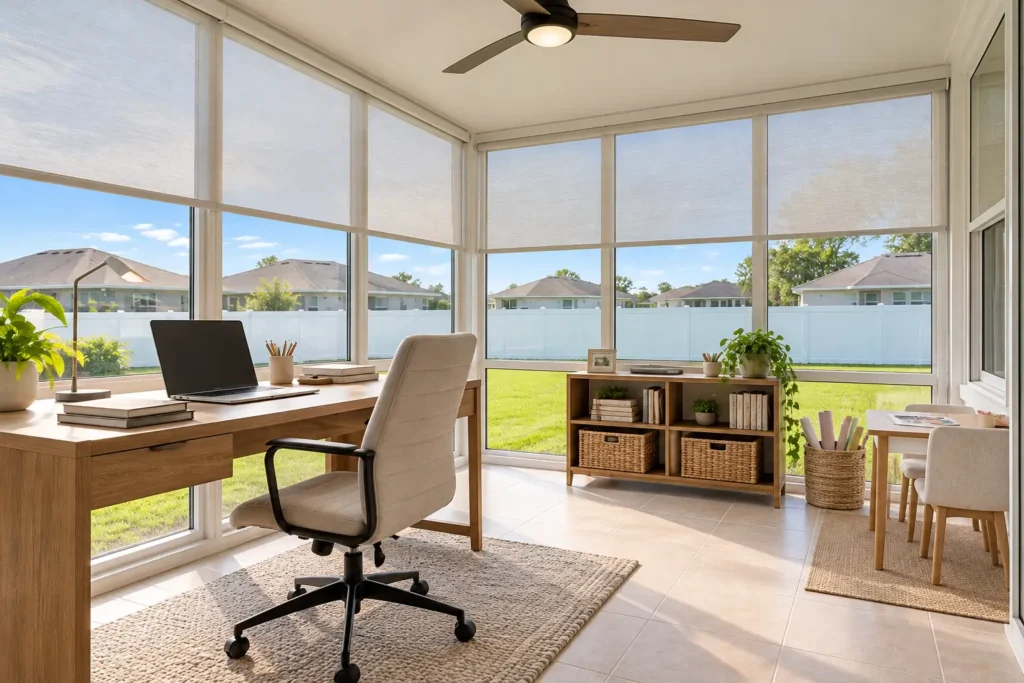 Home office desk in a light-filled Florida room
